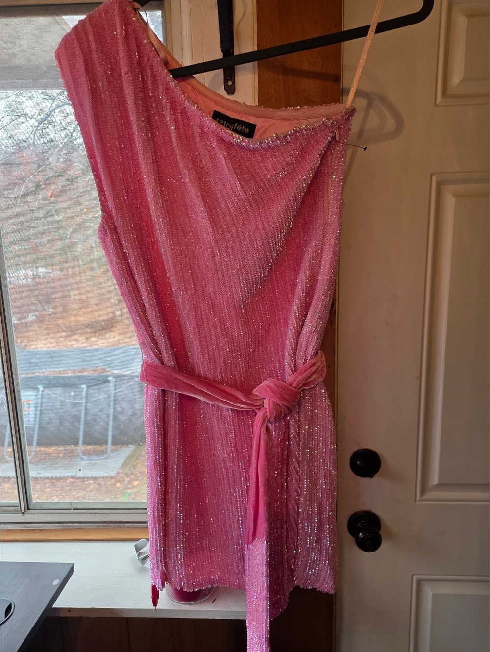 Retrofete One-Shoulder Pink Sequin Party Dress - NWT!